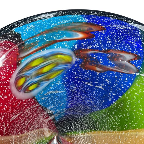 Millefiori Murano Hand Blown Italian Art Glass Large Centerpiece Bowl Rainbow - Picture 3 of 11